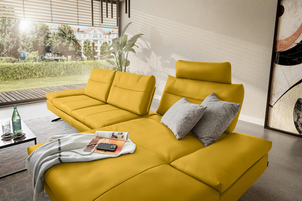 ECKSOFA in Echtleder Gelb  - Gelb/Schwarz, Modern, Leder/Metall (342/158cm) - Chilliano