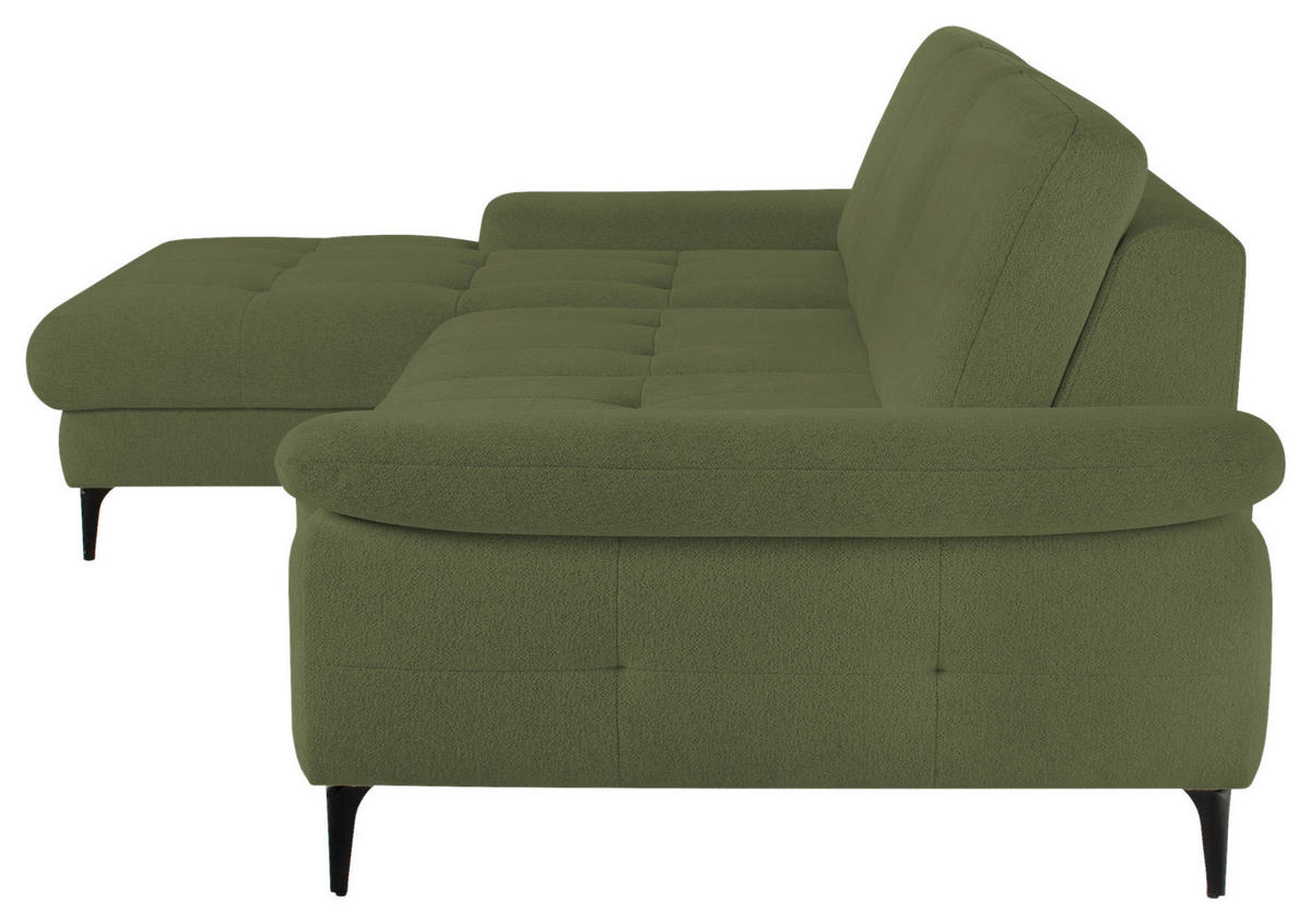 ECKSOFA ALMA in Chenille Grün  191/285 cm  - Schwarz/Grün, Design, Textil/Metall (191/285cm) - Livetastic