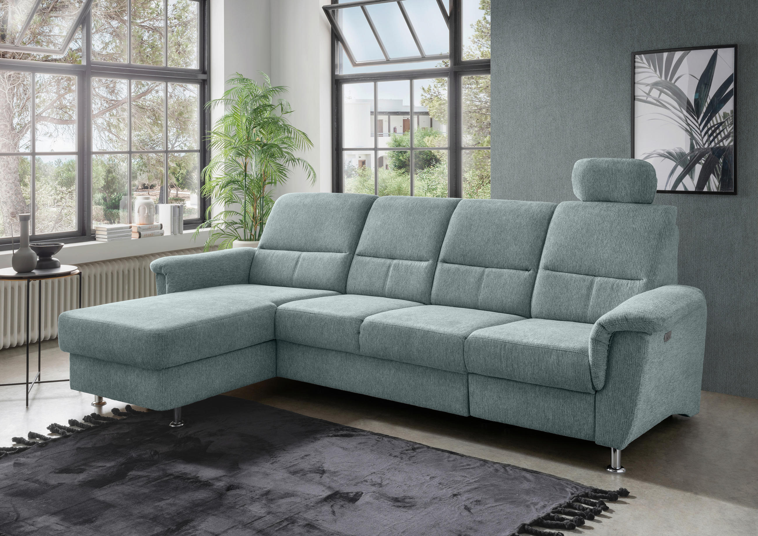 ECKSOFA Blau Chenille  - Chromfarben/Blau, KONVENTIONELL, Textil/Metall (165/292cm) - Livetastic