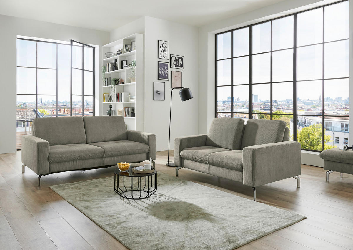 2-SITZER-SOFA  in Feincord Greige  - Chromfarben/Greige, Design, Textil/Metall (142/87/105cm) - Beldomo Style