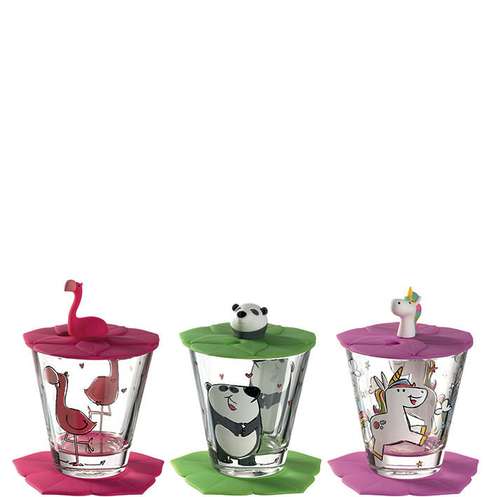 KINDER-GLÄSERSET Bambini  9-teilig  - Pink/Multicolor, KONVENTIONELL, Glas/Kunststoff (21/10/11cm) - Leonardo