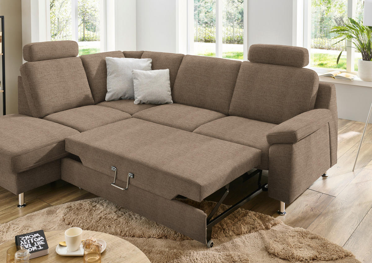 ECKSOFA in Webstoff Hellbraun  - Hellbraun/Alufarben, Konventionell, Textil/Metall (200/241cm) - Beldomo System
