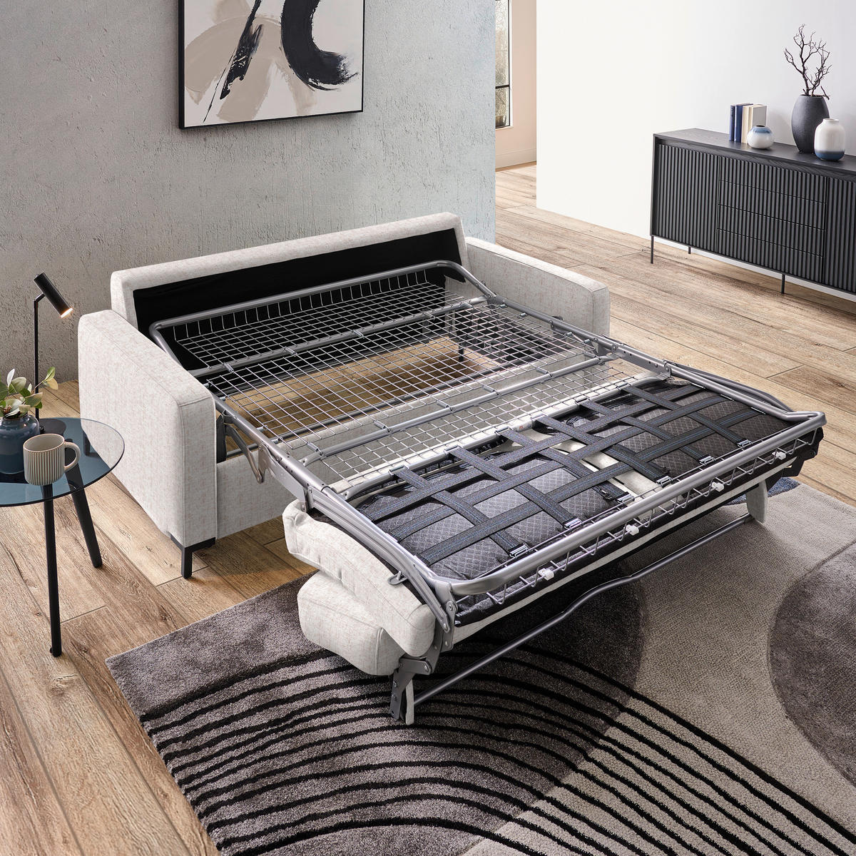 BÄDDSOFFA i vävt tyg beige  - beige/svart, Klassisk, metall/textil (187/84/97cm) - Livetastic