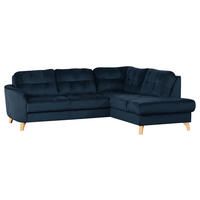 ECKSOFA Samt Dunkelblau  - Buchefarben/Dunkelblau, Design, Holz/Textil (236/190cm) - Livetastic