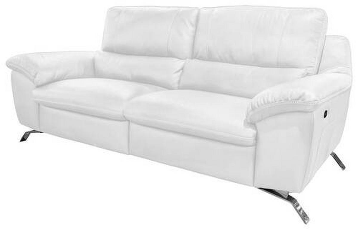 2,5-SITZER mit Relaxfunktion Kombination Echtleder/Lederlook Weiß  - Silberfarben/Weiß, Design, Leder/Metall (216/97/95-151cm) - Livetastic