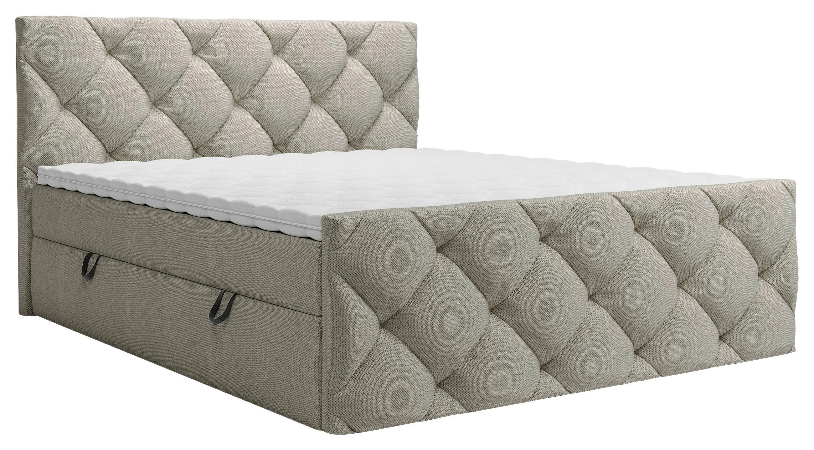 BOXBETT 180/200 cm,  in Greige, Matratze, Bettkasten, Topper, H3 = fest  - Greige/Schwarz, KONVENTIONELL, Kunststoff/Textil (180/200cm) - Carryhome