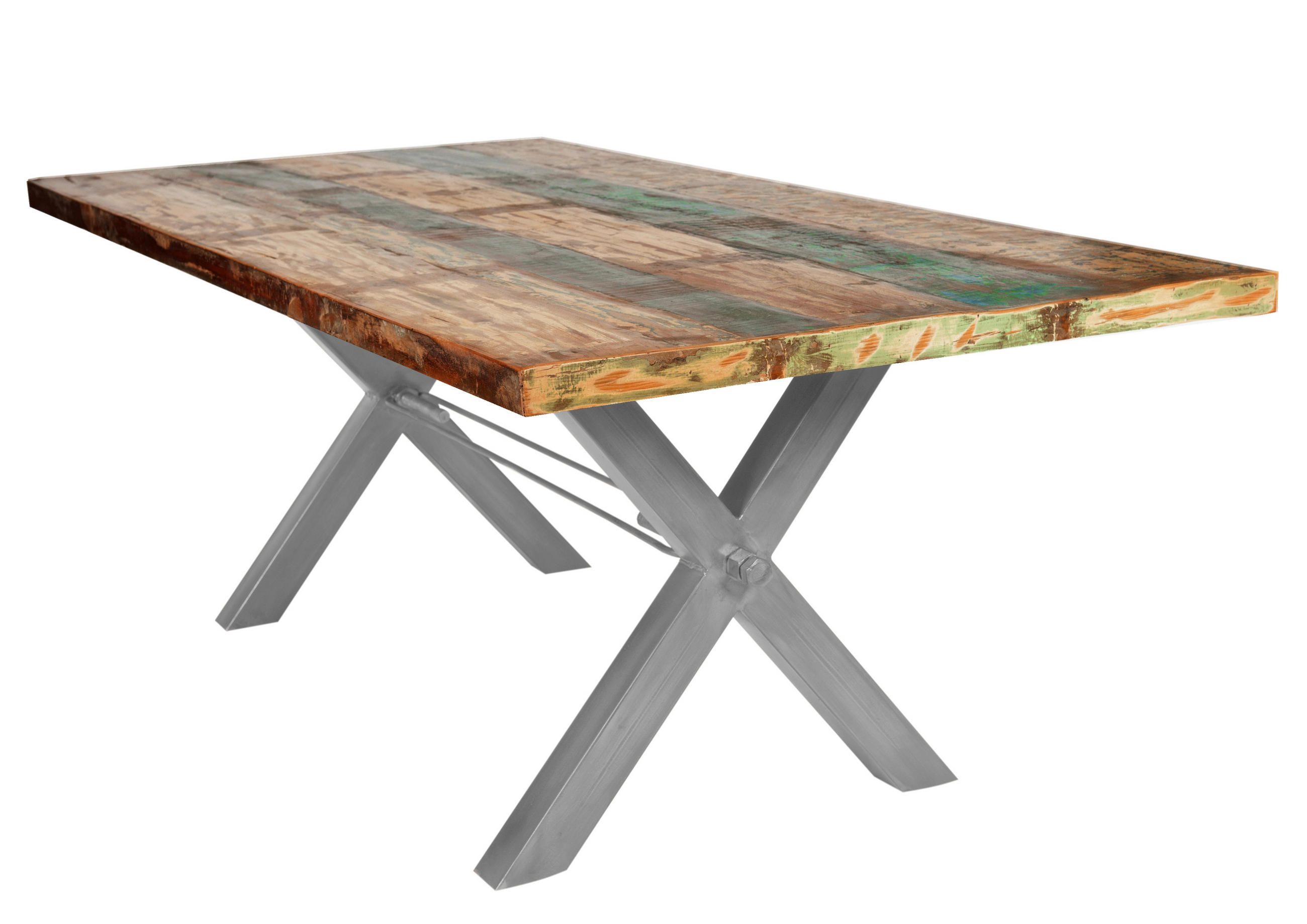 ESSTISCH 220/100/76,5 cm Echtholz  Holz, Metall rechteckig Multicolor, Silberfarben  - Silberfarben/Multicolor, MODERN, Holz/Metall (220/100/76,5cm) - MID.YOU