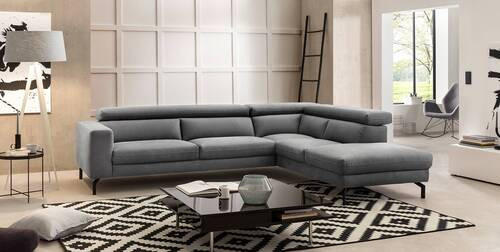 ECKSOFA in Mikrofaser Grau  - Schwarz/Grau, Modern, Textil/Metall (305/233cm) - Trendmanufaktur