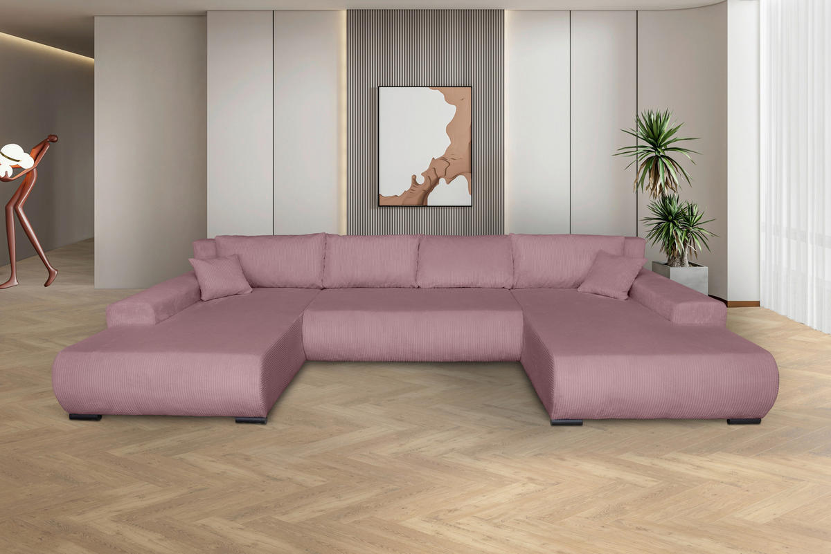 WOHNLANDSCHAFT Altrosa Cord  - Schwarz/Altrosa, KONVENTIONELL, Textil/Metall (191/351/191cm) - Carryhome