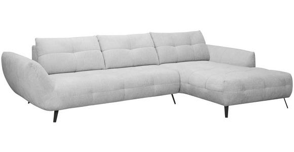 ECKSOFA Hellgrau Chenille Armlehnenkissen, Rücken echt, Sitztiefenverstellung  - Hellgrau/Schwarz, KONVENTIONELL, Textil/Metall (313/215cm) - Hom`in