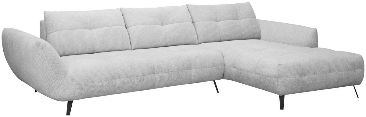 ECKSOFA Hellgrau Chenille Armlehnenkissen, Rücken echt, Sitztiefenverstellung  - Hellgrau/Schwarz, KONVENTIONELL, Textil/Metall (313/215cm) - Hom`in