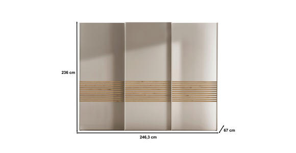 SCHWEBETÜRENSCHRANK 250/236/67 cm 3-türig Champagner, Eiche Bianco - Eiche Bianco/Champagner, Design, Holzwerkstoff/Metall (250/236/67cm) - Novel