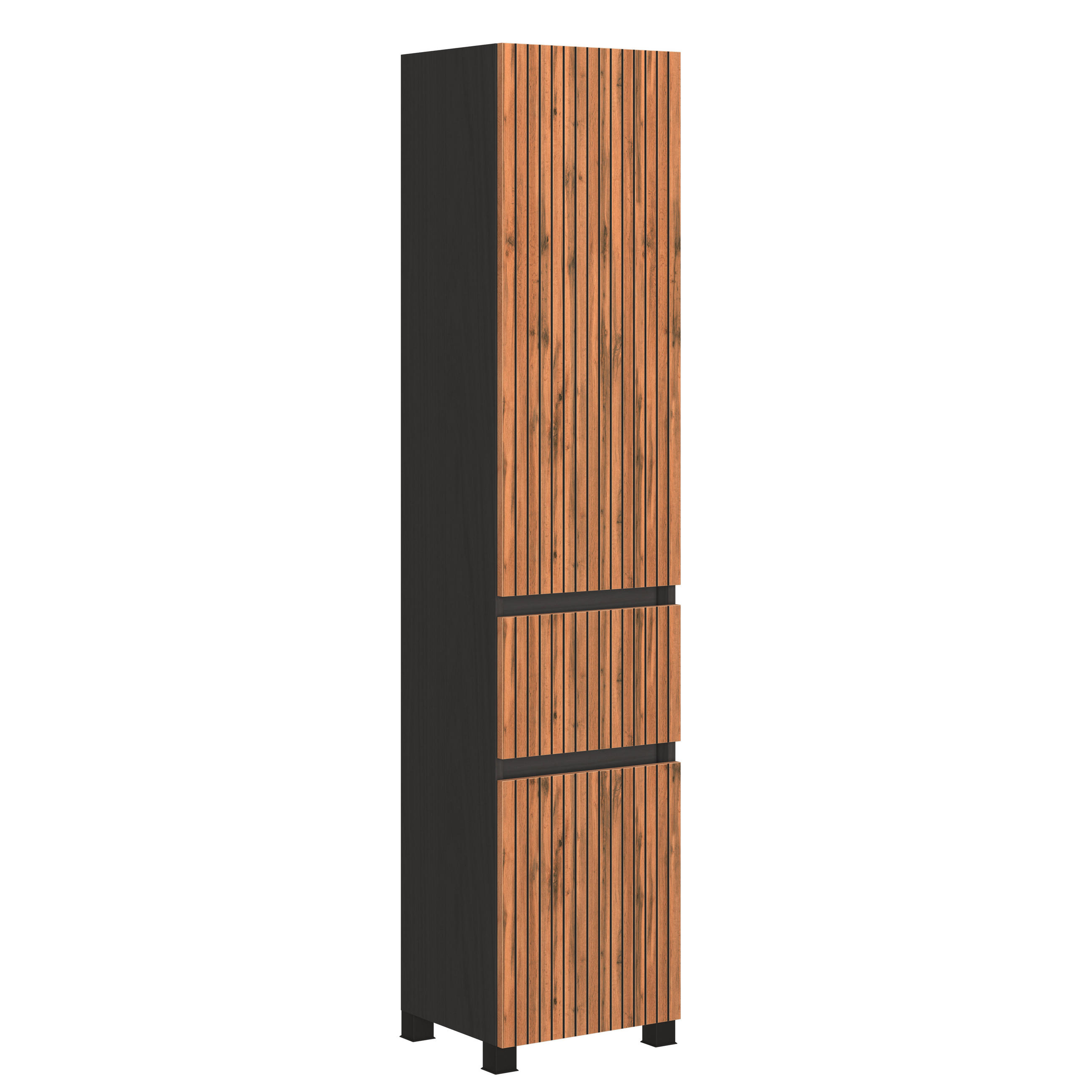 HOCHSCHRANK 40/180/35 cm  - Eiche Wotan/Graphitfarben, Natur, Holzwerkstoff/Kunststoff (40/180/35cm) - Xora