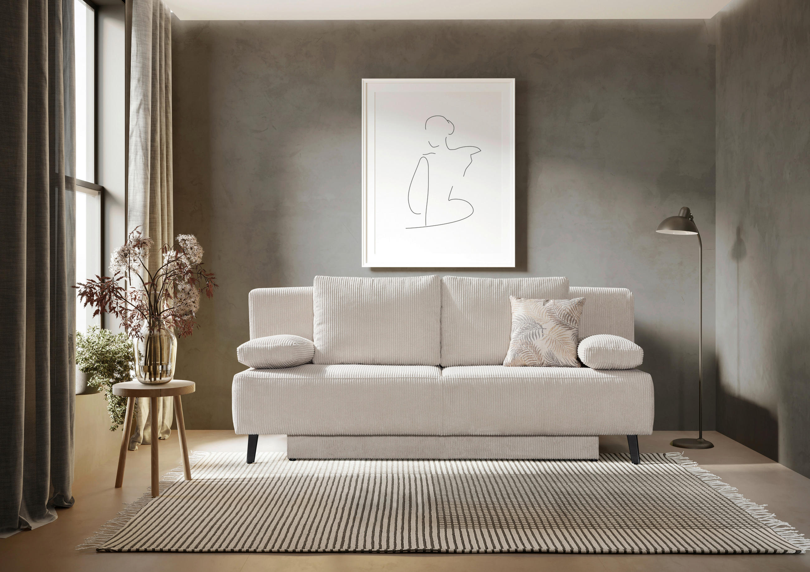 SCHLAFSOFA Cord Beige  - Beige, MODERN, Textil/Metall (193/85/88cm) - Novel