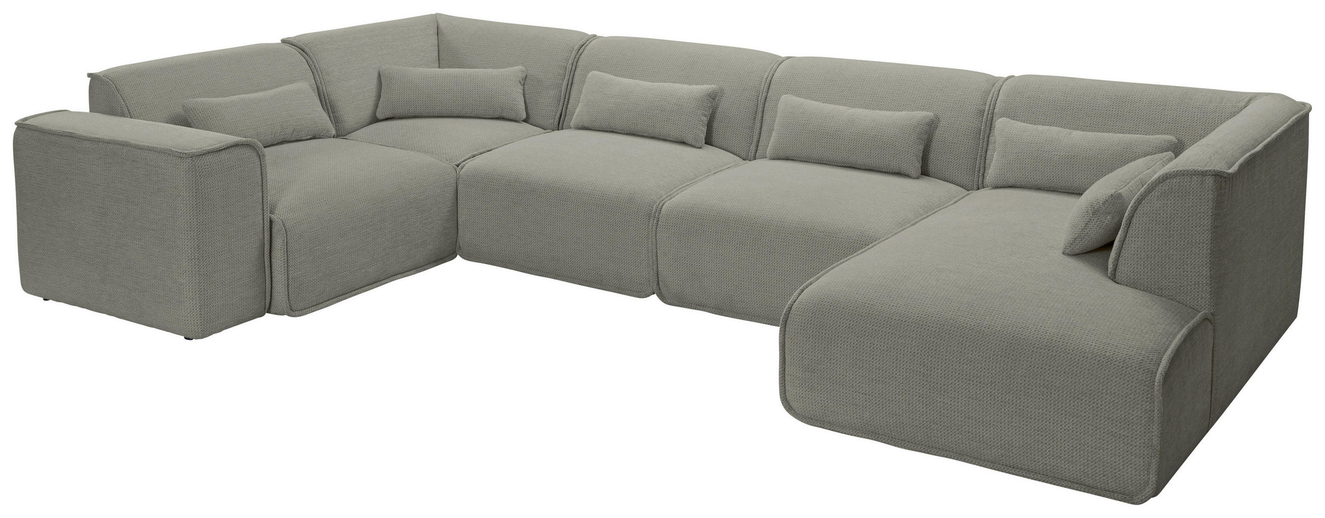 WOHNLANDSCHAFT LOMOCO MATEO Hellgrau Flachgewebe  - Hellgrau/Schwarz, Design, Kunststoff/Textil (211/368/165cm) - Lomoco
