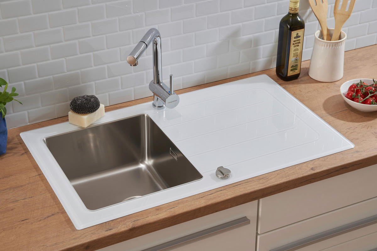 SPÜLE 1720NEWYORK86X50W  - Weiß, Trend, Glas/Metall (86/21/50cm) - Respekta