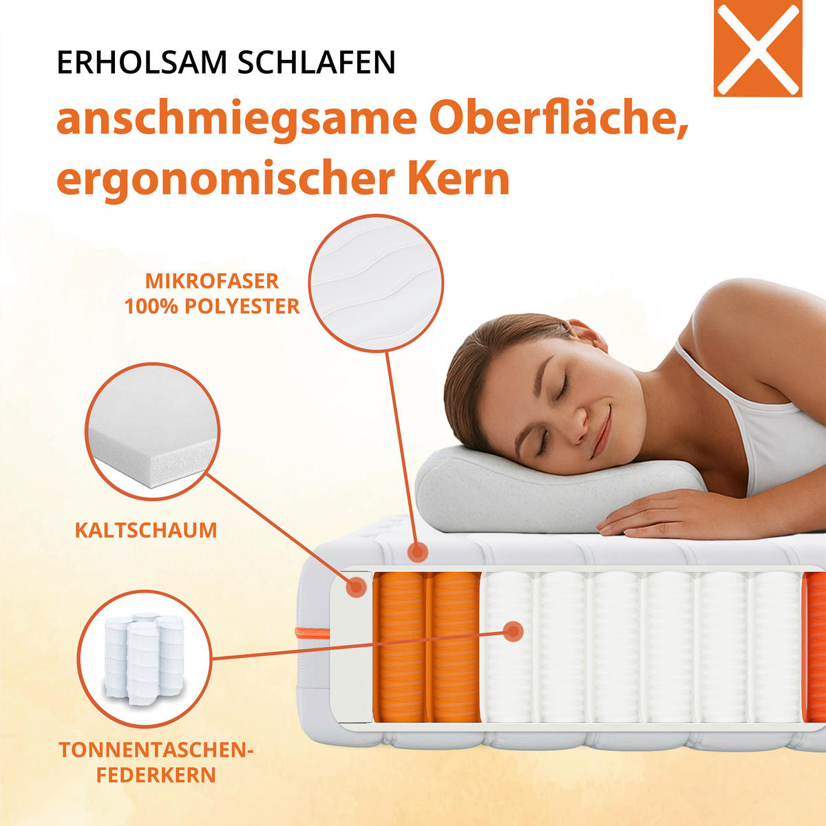 TASCHENFEDERKERNMATRATZE 140/200 cm Höhe ca. 22 cm  - Weiß, Basics, Textil (140/200cm) - Xora