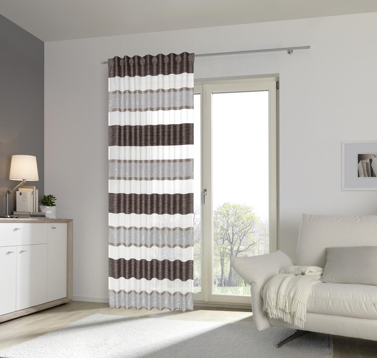 HOTOVÝ ZÁVĚS, poloprůhledné, 135/245 cm - krémová/hnědá, Konvenční, textil (135/245cm) - Esposa