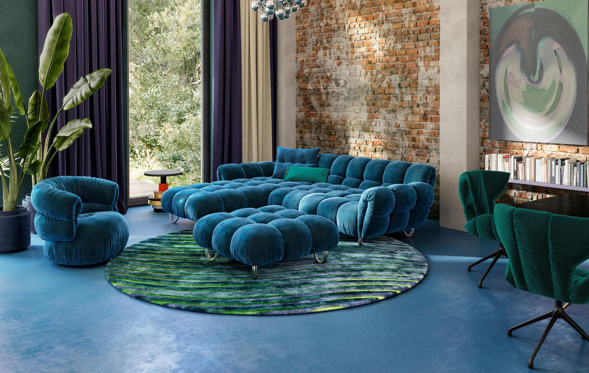 ECKSOFA in Velours Petrol  218/302 cm  - Petrol/Alufarben, Trend, Textil/Metall (218/302cm) - Bretz