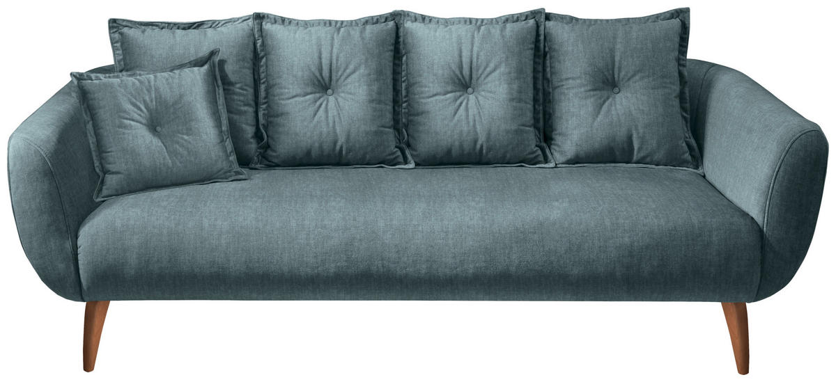 3-SITZER-SOFA  in Velours Blau  - Blau/Buchefarben, MODERN, Holz/Textil (236/94/103cm) - Livetastic