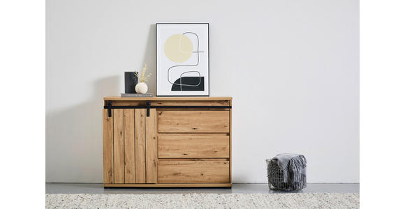 KOMMODE , 120/86/4 cm, 3 Schublade(n)  - Eichefarben/Schwarz, LIFESTYLE, Holzwerkstoff/Kunststoff (120/86/4cm) - Landscape