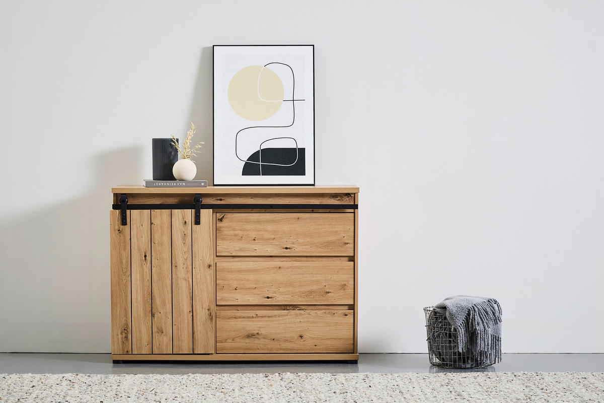 KOMMODE  in 120/86/4 cm  - Eichefarben/Schwarz, LIFESTYLE, Holzwerkstoff/Kunststoff (120/86/4cm) - Landscape