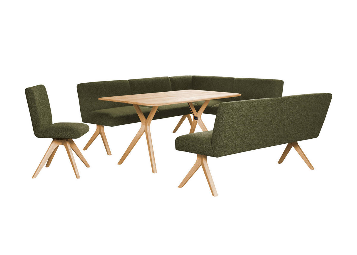 ECKBANK 238/172 cm Webstoff Grün Eiche vollmassiv   - Eichefarben/Grün, KONVENTIONELL, Holz/Textil (238/172cm) - Linea Natura