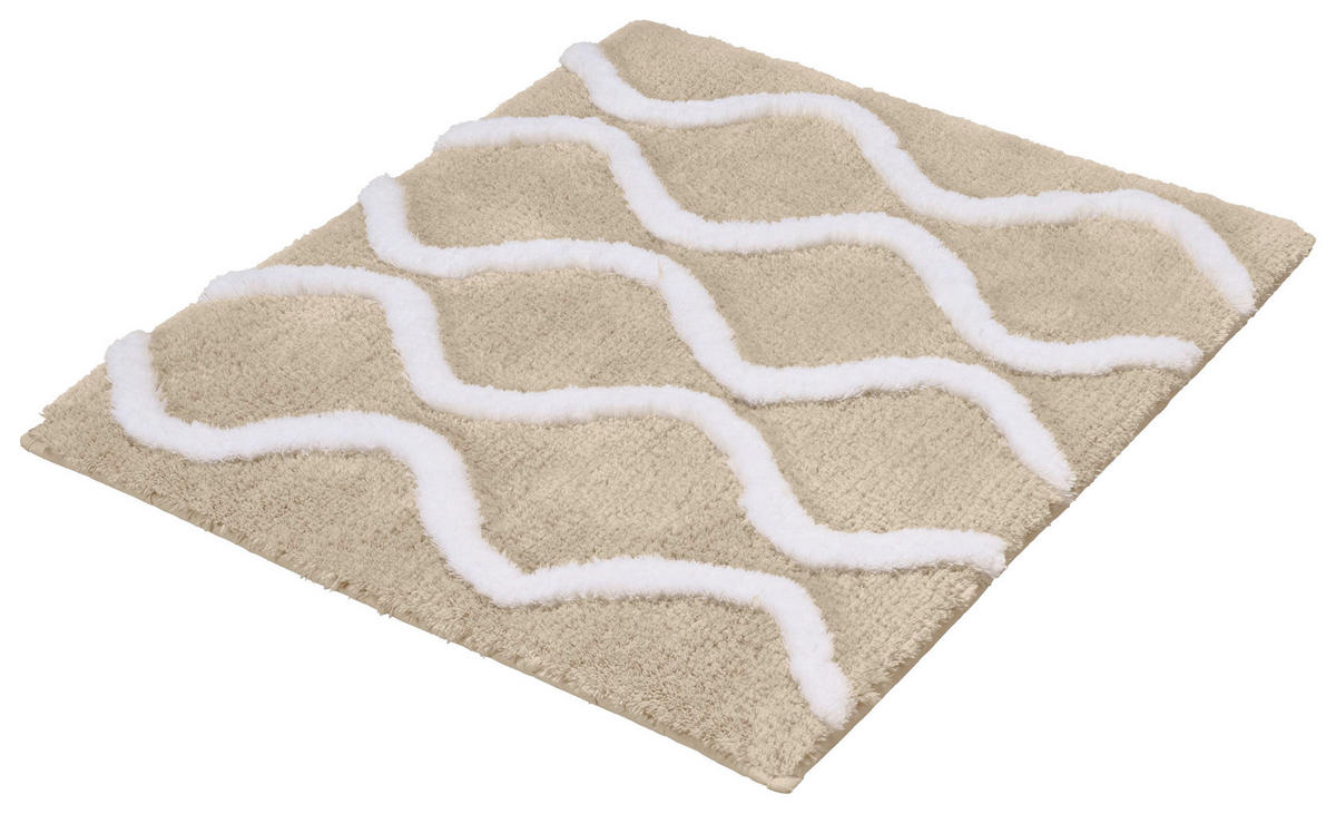 BADTEPPICH Weiß, Beige 55/65 cm  - Beige/Weiß, Basics, Kunststoff/Textil (55/65cm) - Kleine Wolke