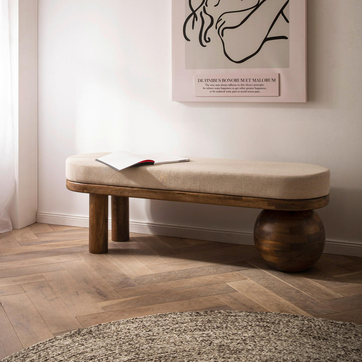 SITZBANK 140/47/40 cm Webstoff Beige Holz  - Beige/Braun, Design, Holz/Textil (140/47/40cm) - Livetastic