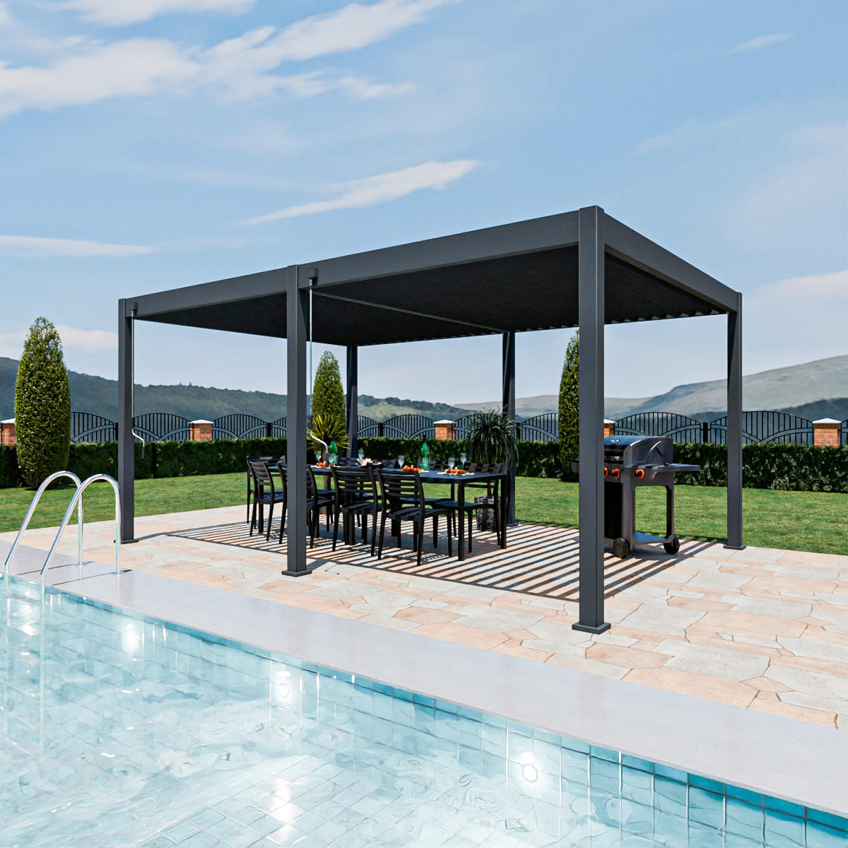 PERGOLA 360/530/255 cm   - Anthrazit, Basics, Metall (360/530/255cm) - Gardenson