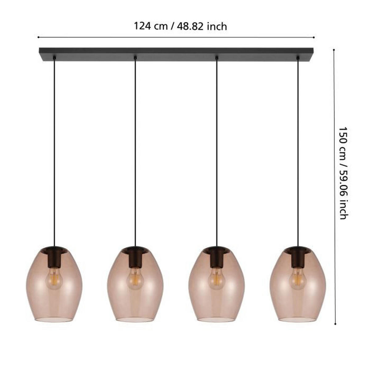 HÄNGELEUCHTE 124/19/150 cm  - Schwarz, Basics, Glas/Metall (124/19/150cm) - Eglo
