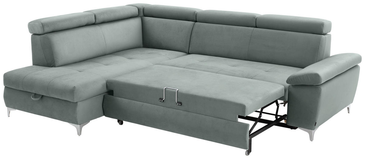 ECKSOFA Mintgrün Mikrofaser  - Chromfarben/Mintgrün, KONVENTIONELL, Textil/Metall (206/271cm) - Carryhome