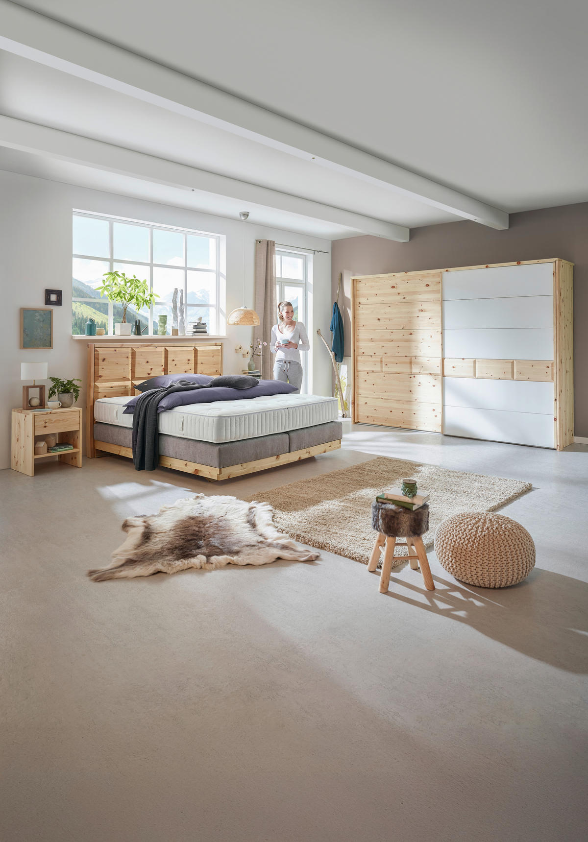 BOXSPRINGBETT 160/200 cm  in Zirbelkieferfarben, Greige  - Greige/Zirbelkieferfarben, Natur, Holz/Textil (160/200cm) - Valnatura