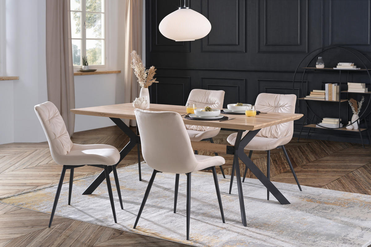 ESSTISCH rechteckig Eichefarben  - Eichefarben/Schwarz, MODERN, Holzwerkstoff/Metall (180/90/75cm) - Livetastic