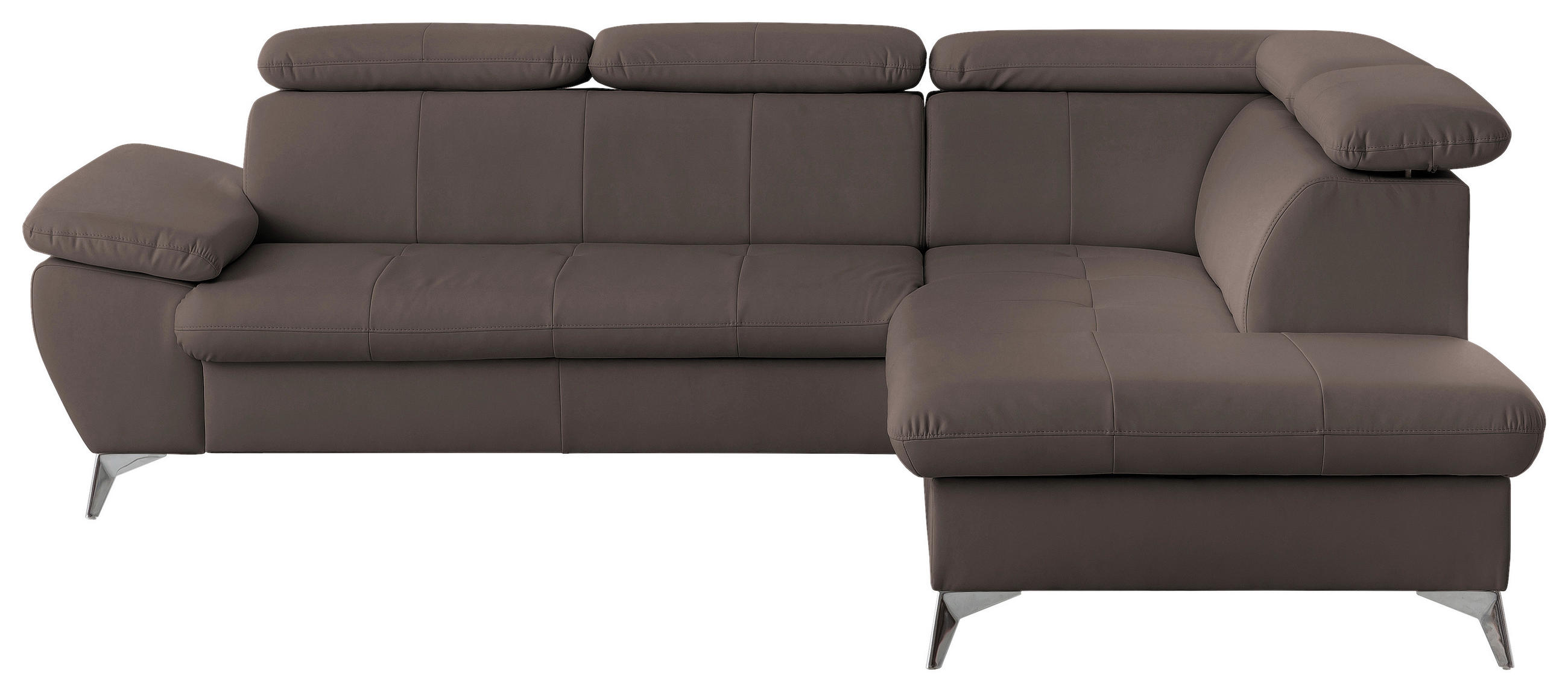 ECKSOFA Braun Lederlook Bettkasten, Schlaffunktion, Armteilverstellung, Kopfteilverstellung  - Chromfarben/Braun, KONVENTIONELL, Textil/Metall (256/209cm) - Livetastic