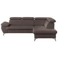 ECKSOFA Braun Lederlook Bettkasten, Schlaffunktion, Armteilverstellung, Kopfteilverstellung  - Chromfarben/Braun, KONVENTIONELL, Textil/Metall (256/209cm) - Livetastic