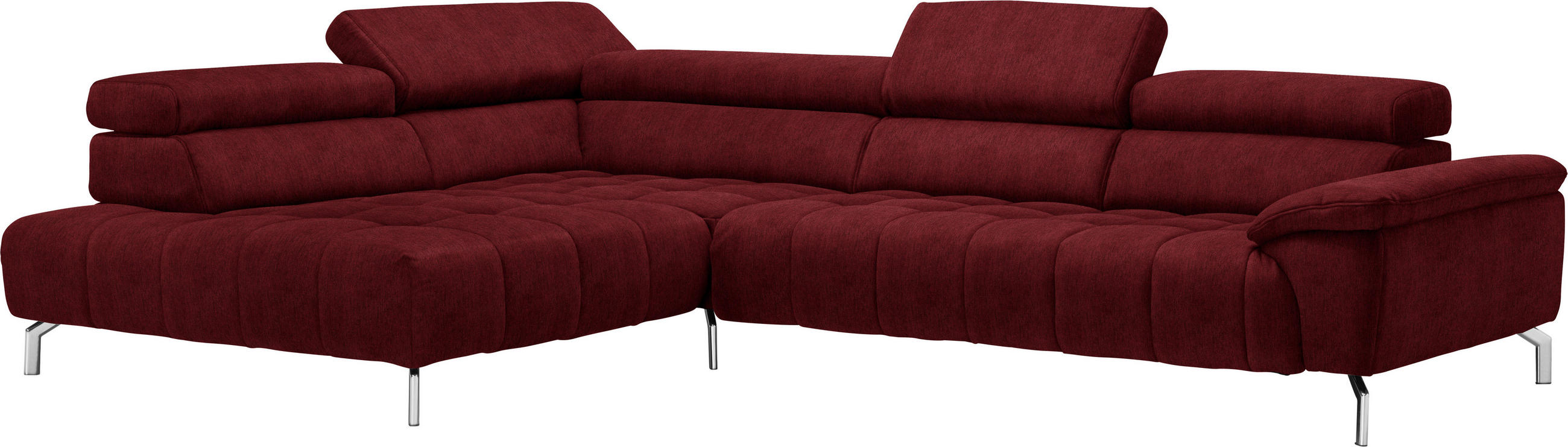 ECKSOFA in Chenille Rot, Bordeaux  - Chromfarben/Bordeaux, Design, Textil/Metall (222/323cm) - Beldomo Style