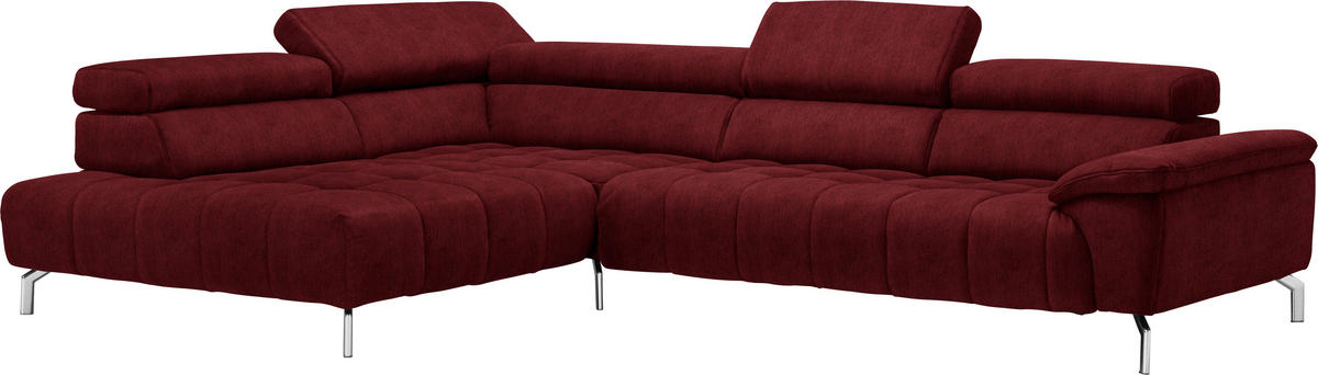 ECKSOFA in Chenille Rot, Bordeaux  - Chromfarben/Bordeaux, Design, Textil/Metall (222/323cm) - Beldomo Style