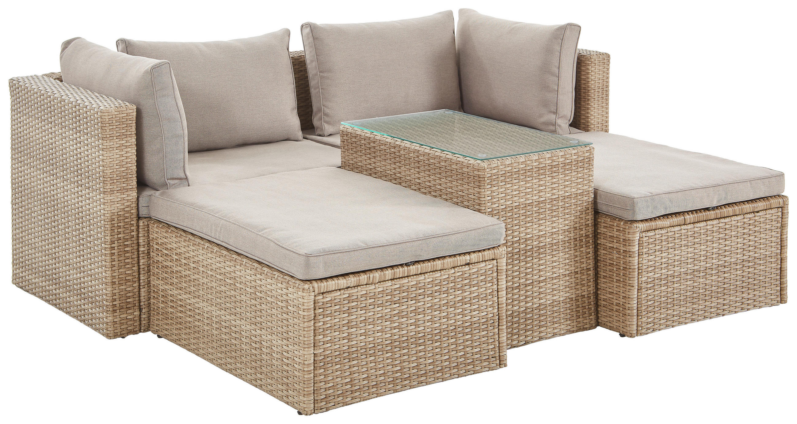 LOUNGE GARNITURA   plastika, staklo, tekstil  smeđa    - siva/smeđa, Moderno, staklo/tekstil - Ambia Garden