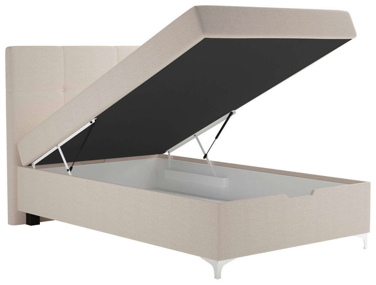 BOX-ÁGY 120/200 cm  bézs  - bézs/ezüstszínű, Basics, műanyag/textil (120/200cm) - Cantus