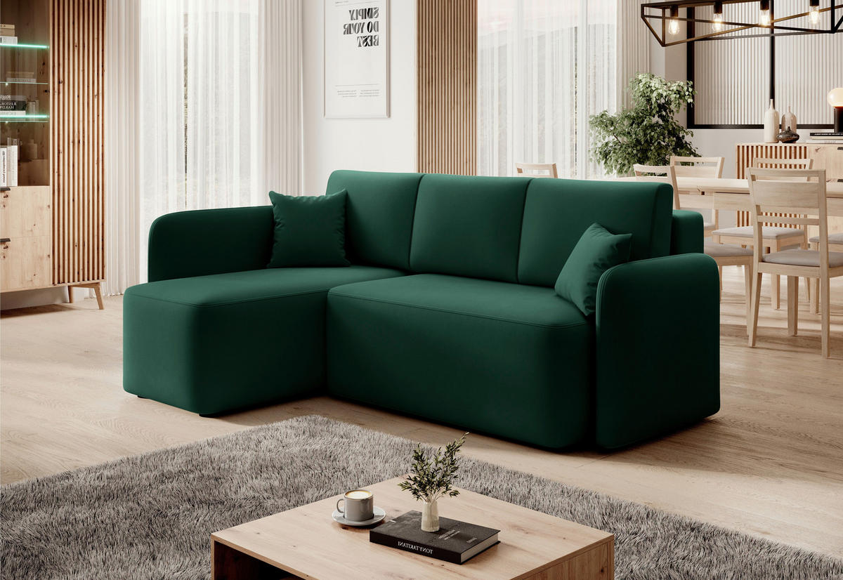 ECKSOFA in Plüsch Grün  150/206 cm  - Schwarz/Grün, Design, Kunststoff/Textil (150/206cm) - MID.YOU