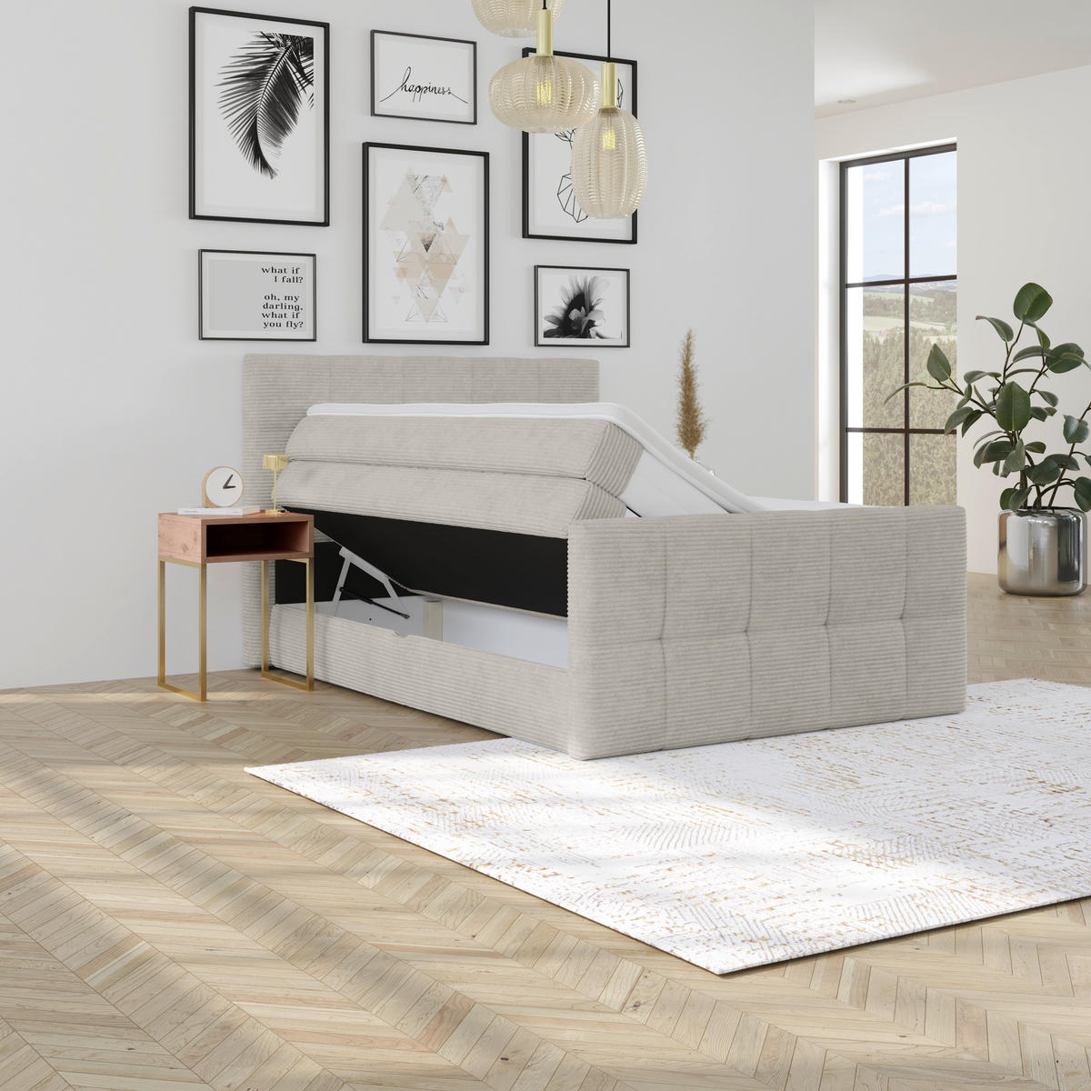 BOXSPRINGBETT 140/200 cm,  in Beige, gepolstertes Kopfteil, Bettkasten, Topper, Matratzen, H4 + H4 = sehr fest  - Beige, KONVENTIONELL, Holz/Holzwerkstoff (140/200cm) - Luca Bessoni