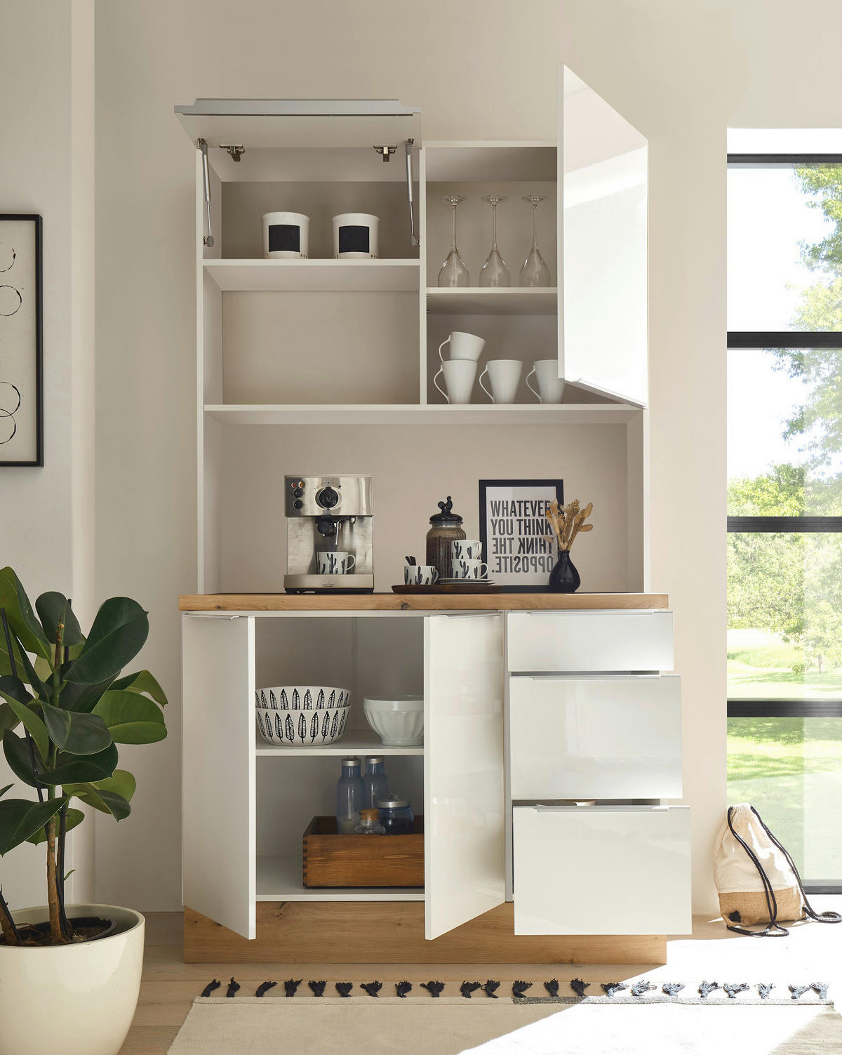 MINIKÖK 120 cm   i vit, vit högglans  - vit/aluminiumfärg, Lifestyle, trämaterial/plast (120cm) - Respekta