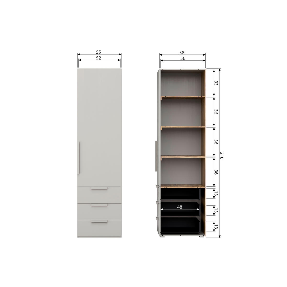 DREHTÜRENSCHRANK 55/210/58 cm 1-türig Grau  - Grau, Design, Holz (55/210/58cm) - Livetastic
