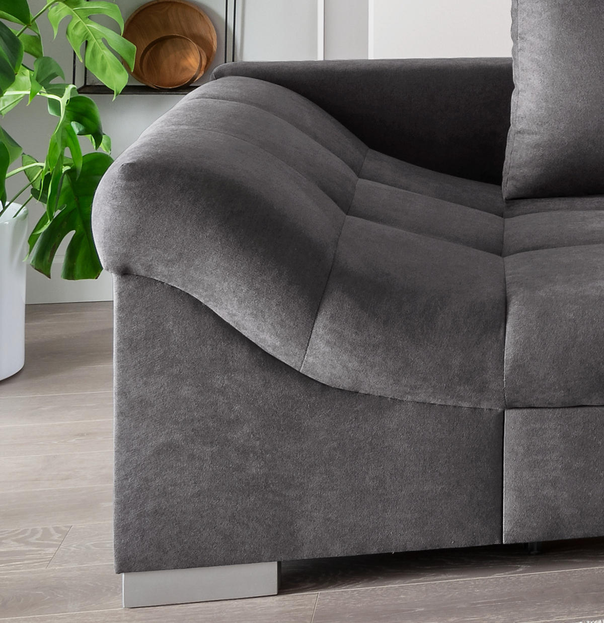 ECKSCHLAFSOFA in Anthrazit Textil   - Anthrazit/Silberfarben, Design, Holz/Textil (298/202cm) - MID.YOU