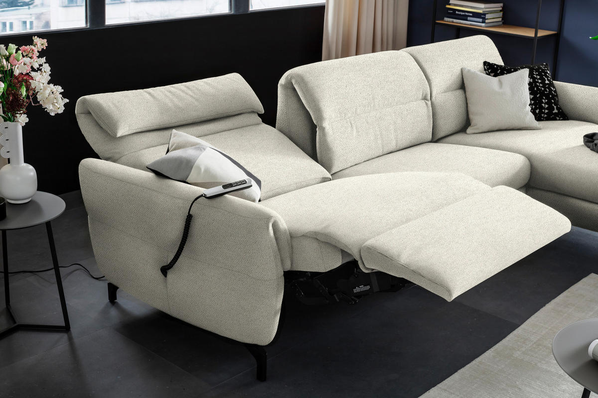 ECKSOFA in Chenille Creme  299/187 cm  - Creme/Schwarz, Design, Textil/Metall (299/187cm) - Schöner Wohnen