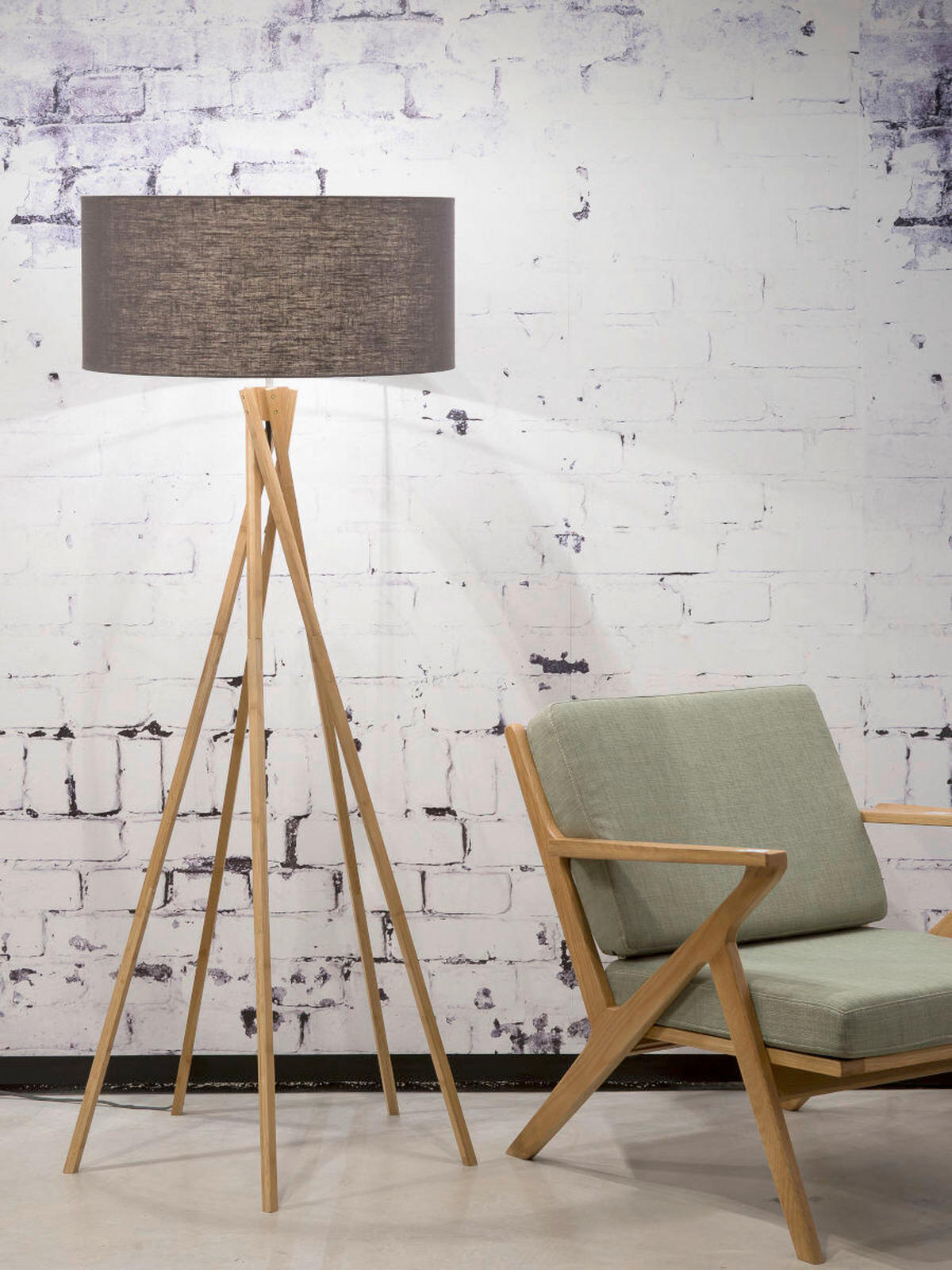 STEHLEUCHTE Skandinavisch 60/60/160 cm  - Dunkelgrau/Naturfarben, Trend (60/60/160cm) - Good & Mojo