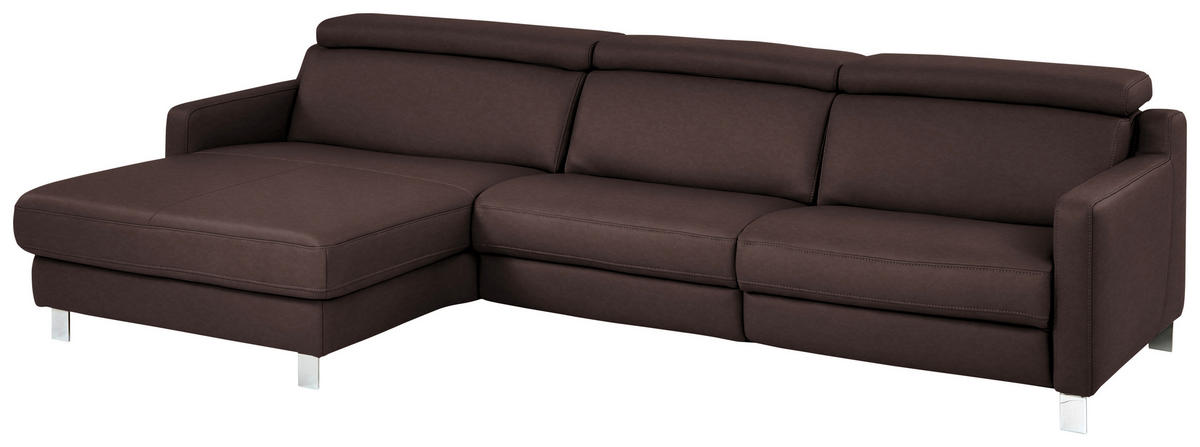 ECKSOFA in Echtleder Dunkelbraun  - Chromfarben/Dunkelbraun, Design, Leder/Metall (176/291cm) - Valdera