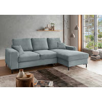 ECKSCHLAFSOFA  mit Liegefunktion, Rücken echt Cord Hellblau  - Schwarz/Hellblau, KONVENTIONELL, Textil/Metall (237/143cm) - Livetastic