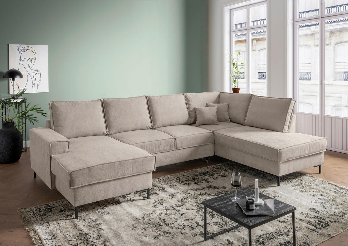 SEDACIA SÚPRAVA, textil, taupe - čierna/taupe, Modern, kov/textil (150/309/198cm) - MID.YOU